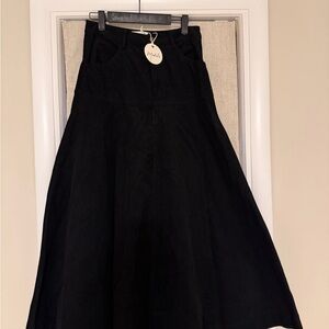 Black Drop Waist Corduroy Women's Midi Skirt